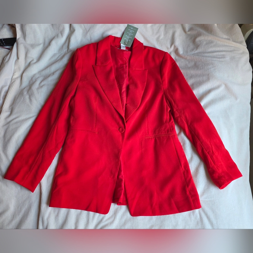 H&M Set Blazer Sz M + Slit Leg Pants Sz 10 Red NWT